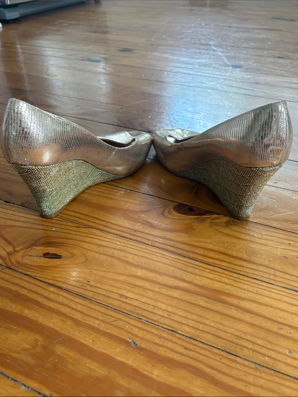 Lilly Pulitzer Metallic Gold Peep-Toe Wedge with Pink Insole
